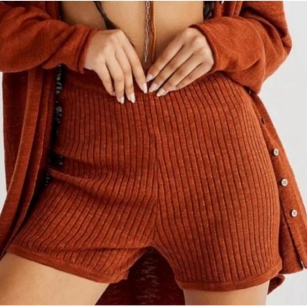 NWOT Free People Beach Burnt Orange Ribbed Shorts High Rise XS New
